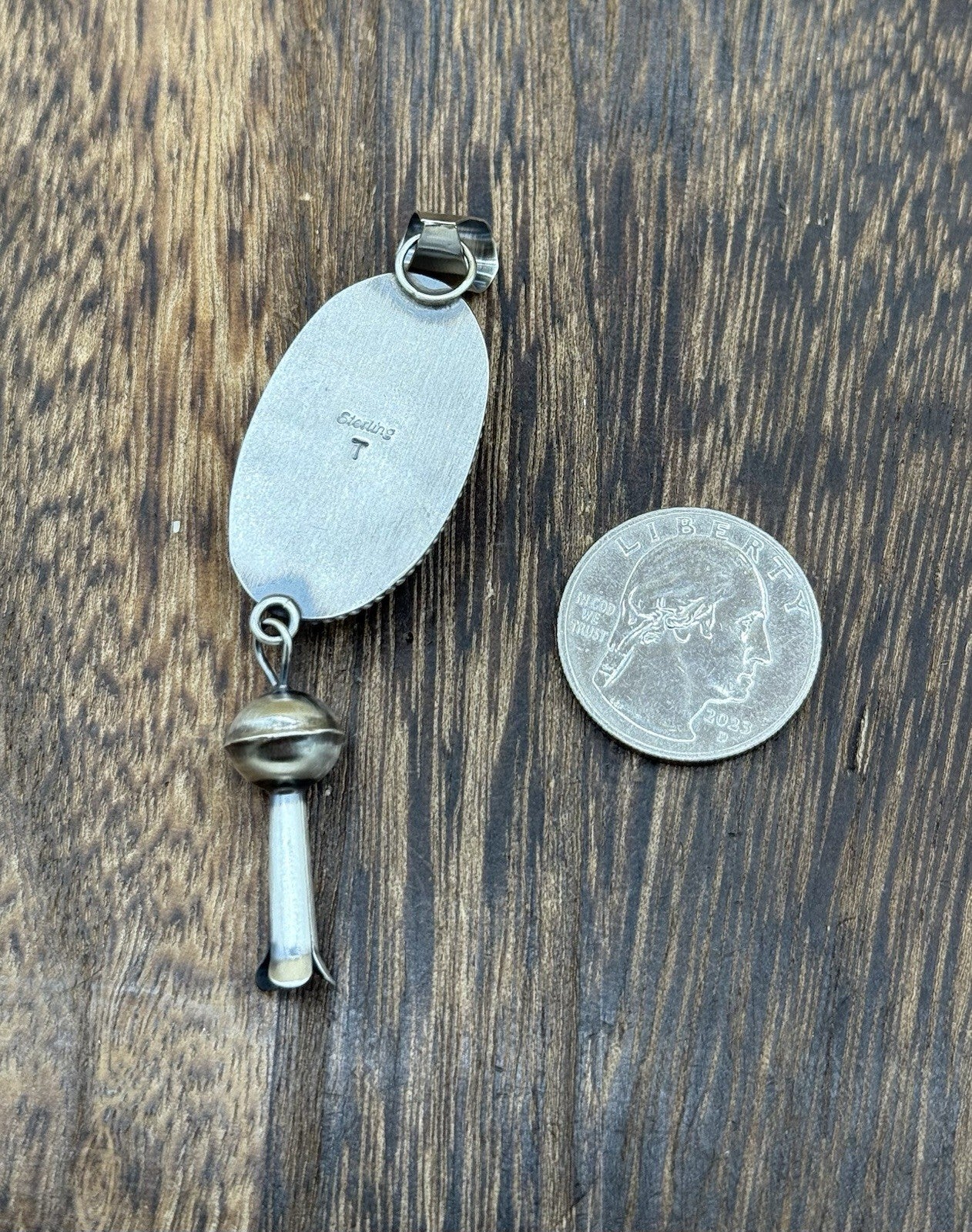 Native Navajo Handmade Sterling Silver Kingman Turquoise Dangle Blossom Pendant