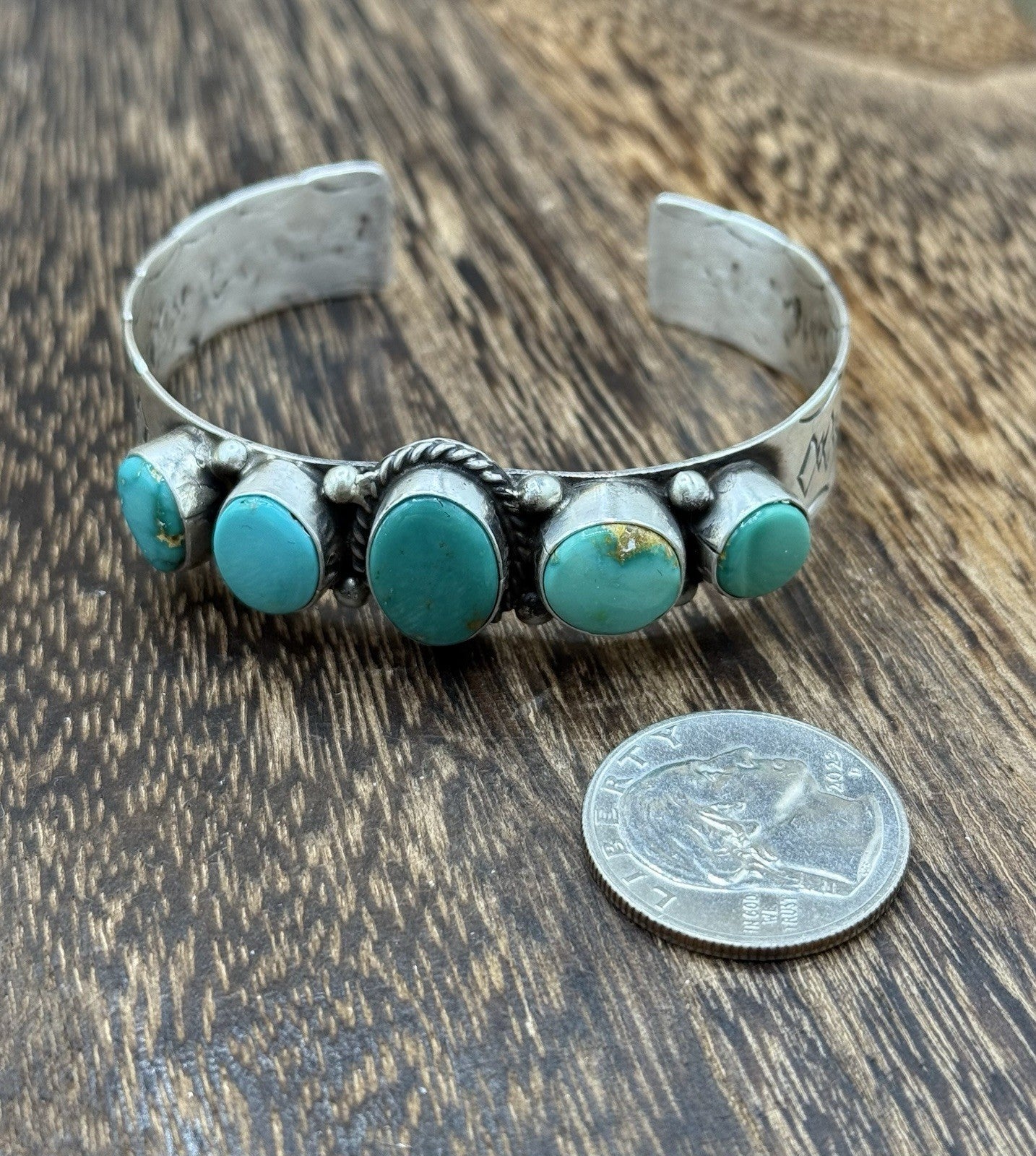 Native Navajo Handmade Sterling Silver Sonoran Gold Turquoise Cuff Bracelet