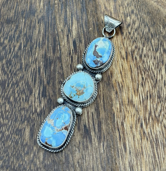 Native Navajo Handmade Sterling Silver Golden Hills Turquoise  Drop Pendant