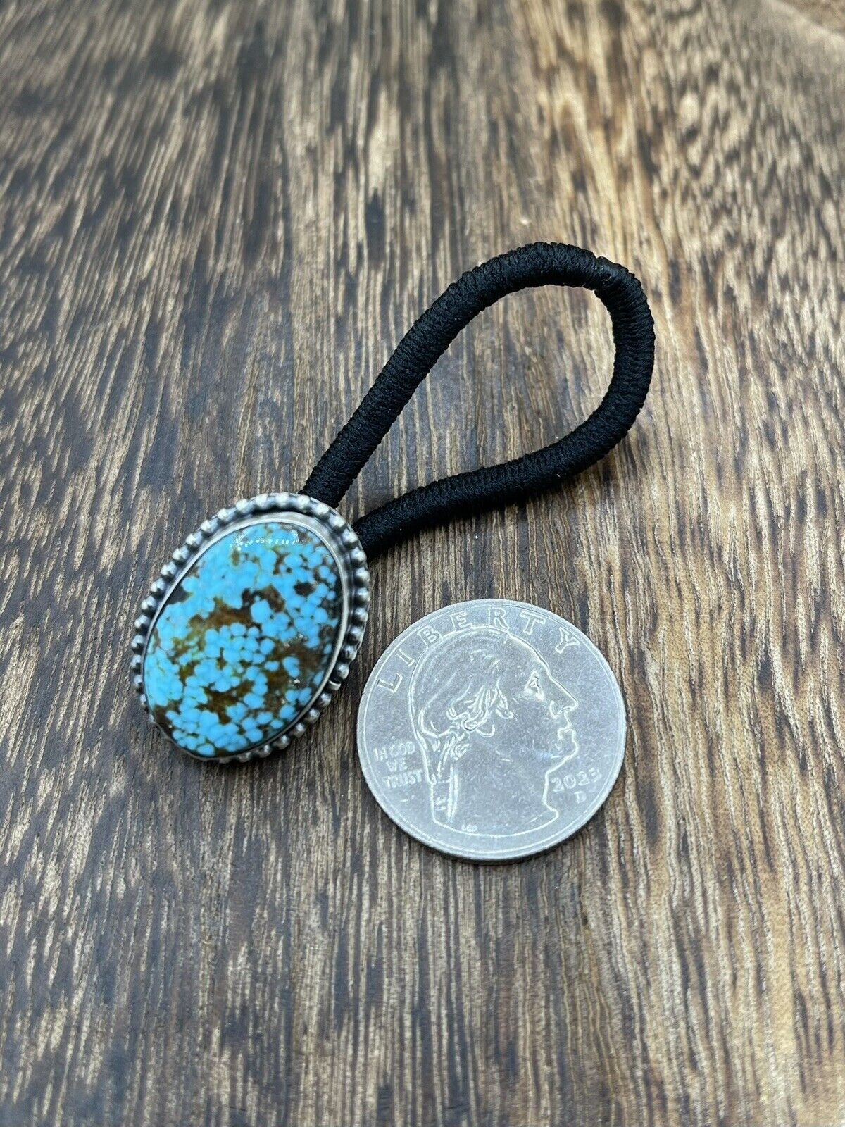 Native American Navajo Handmade Sterling Silver Turquoise Hair Tie Scott Skeets