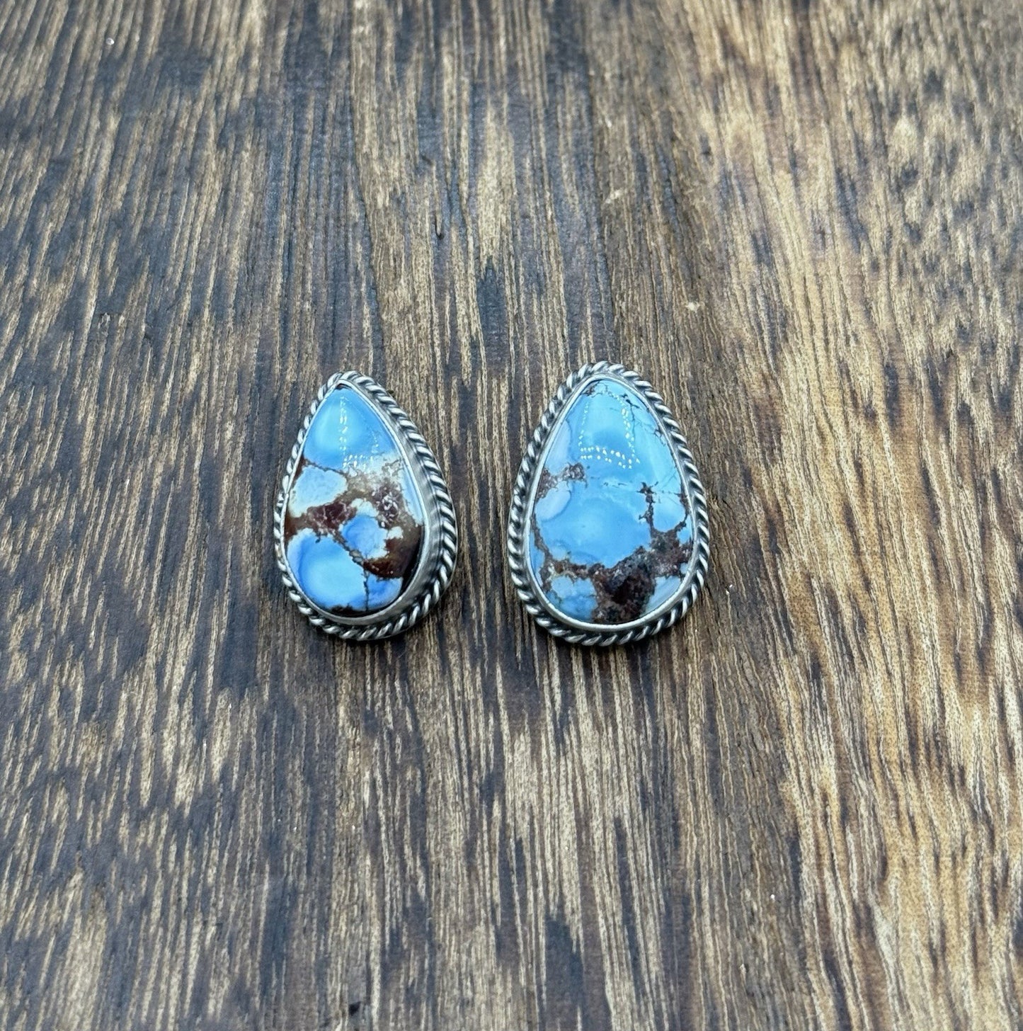 Native Navajo Handmade Sterling Silver Golden Hills Turquoise Post Stud Earrings