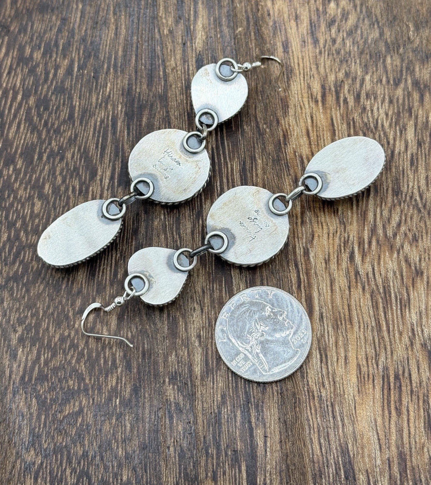 Navajo Handmade Sterling Silver Kingman Turquoise Liberty Mercury Dime Earrings