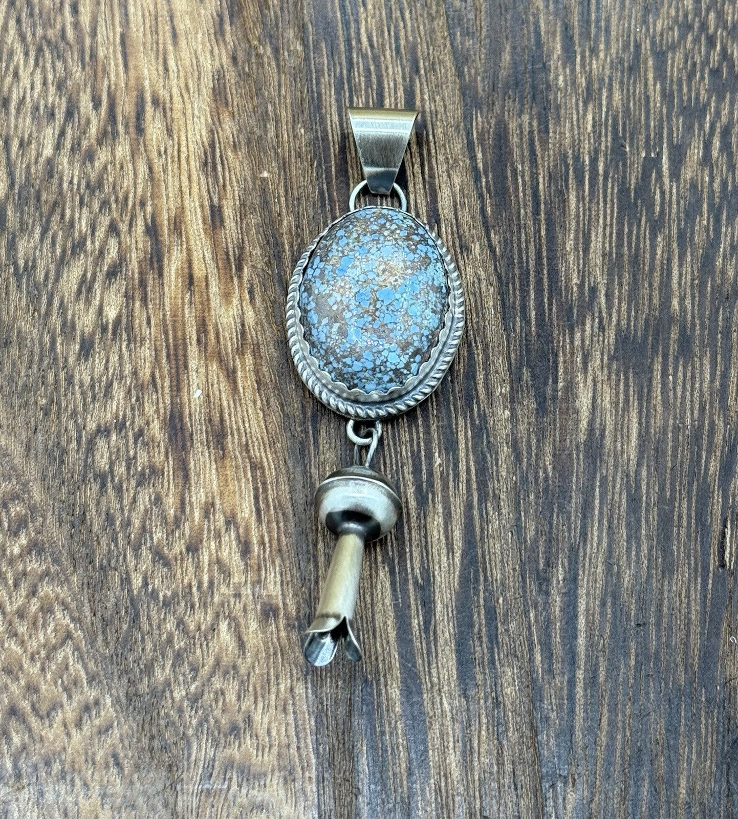 Navajo Handmade Sterling Silver Golden Hills Turquoise Dangle Blossom Pendant