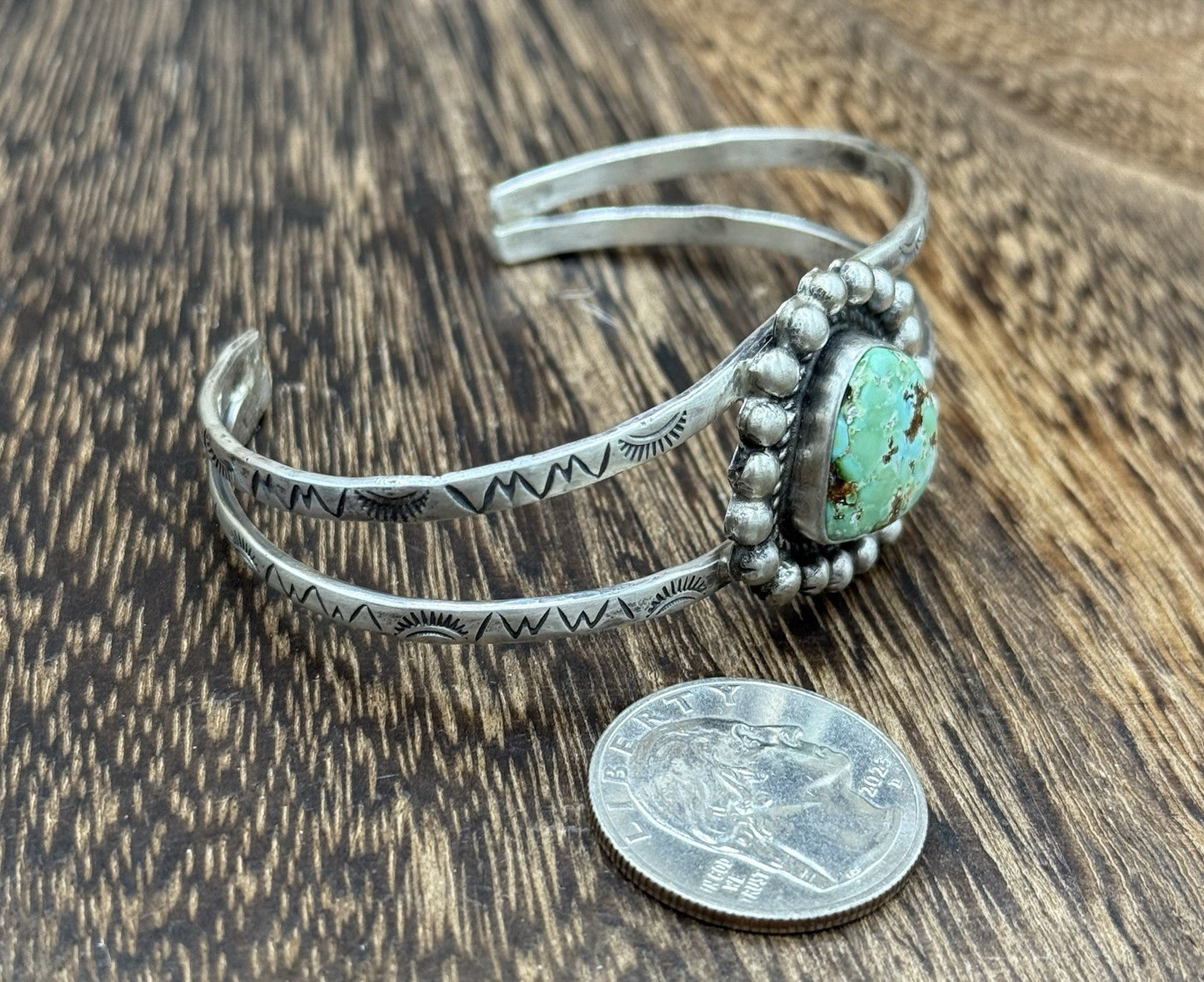 Native Navajo Handmade Sterling Silver Sonoran Gold Turquoise Cuff Bracelet