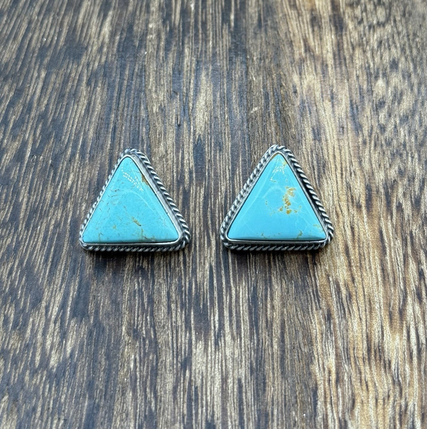 Native Navajo Handmade Sterling Silver Blue Glacier Turquoise Post Stud Earrings