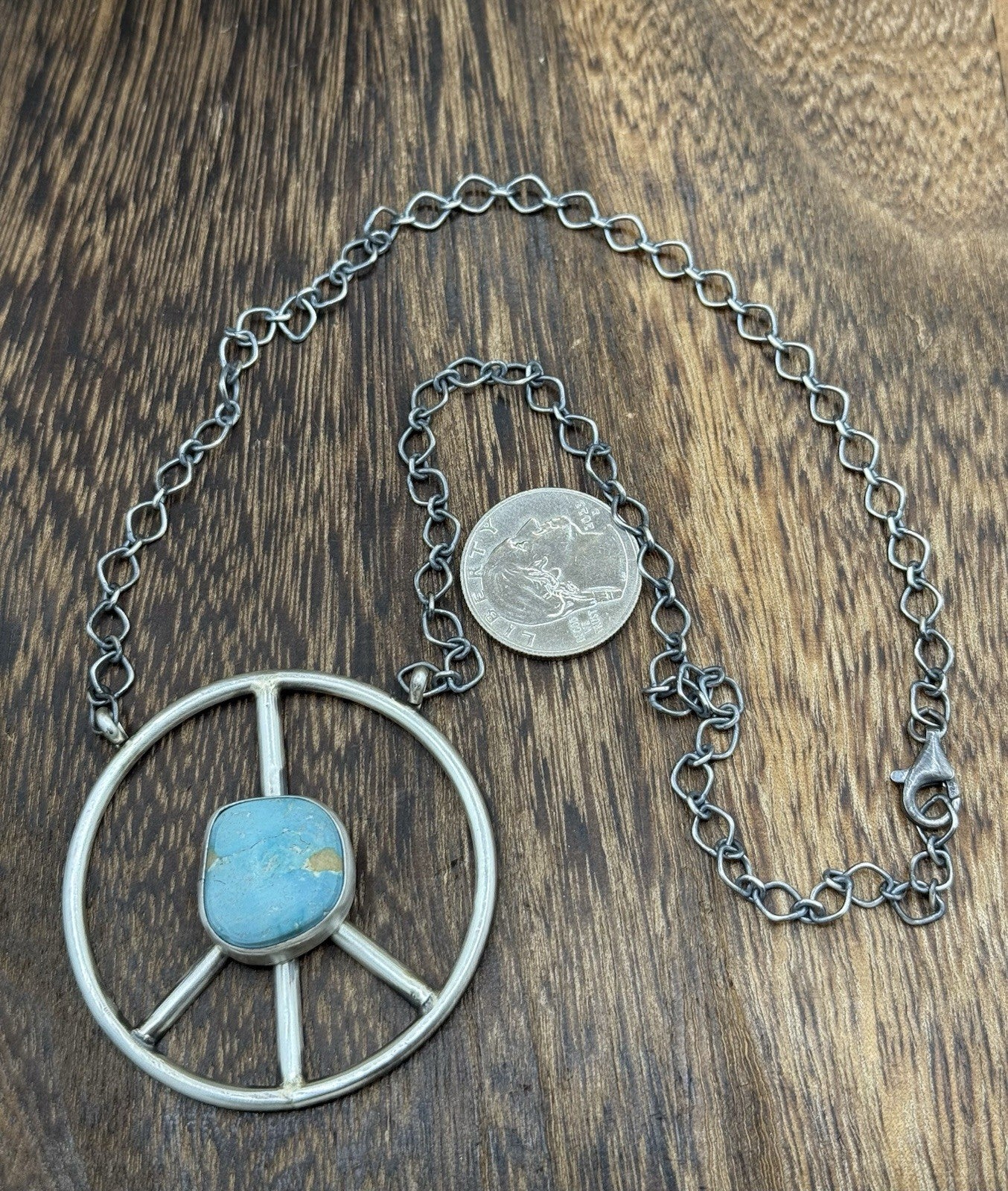 Native American Navajo handmade Sterling Silver Turquoise Peace Hippie Necklace
