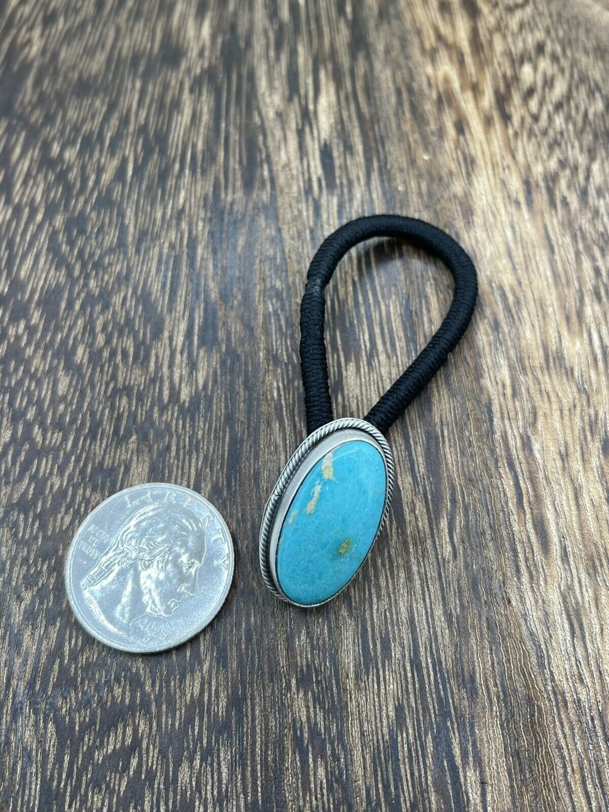 Native American Navajo Handmade Sterling Silver Turquoise Hair Tie Scott Skeets