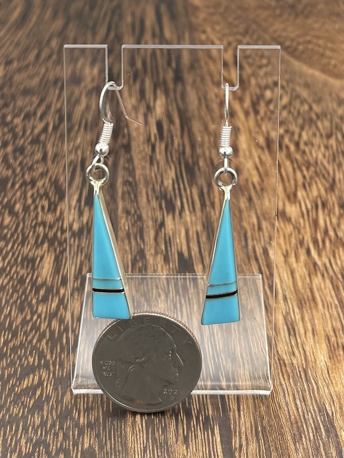 Native American Sterling Silver Navajo Handmade Turquoise Inlay Dangle Earring