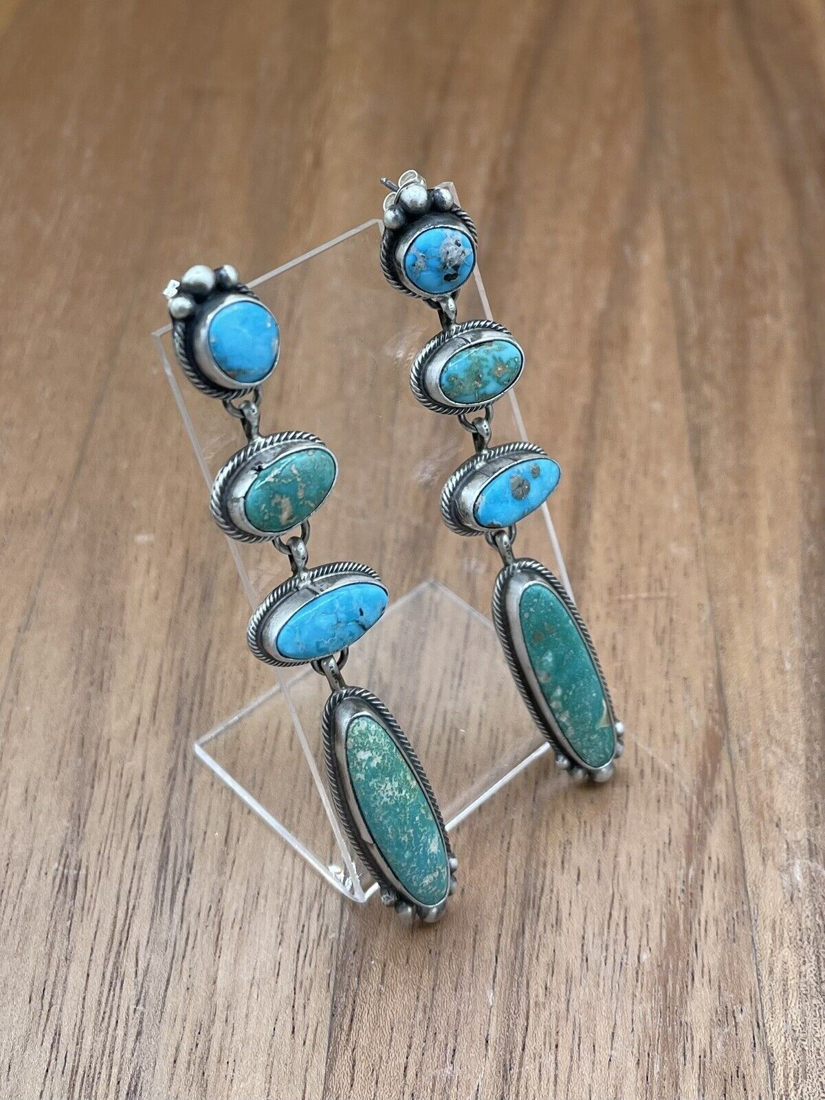 Native American Navajo Handmade Silver Sonoran Turquoise Post Dangle Earrings