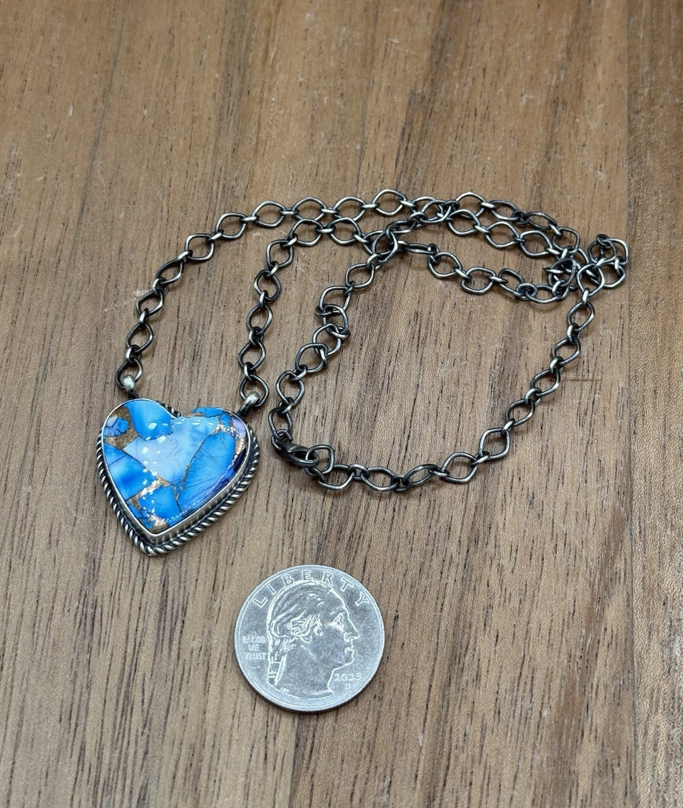 Navajo Handmade Sterling Silver Violet Rose & Blue Dahlia Bar Necklace 18”