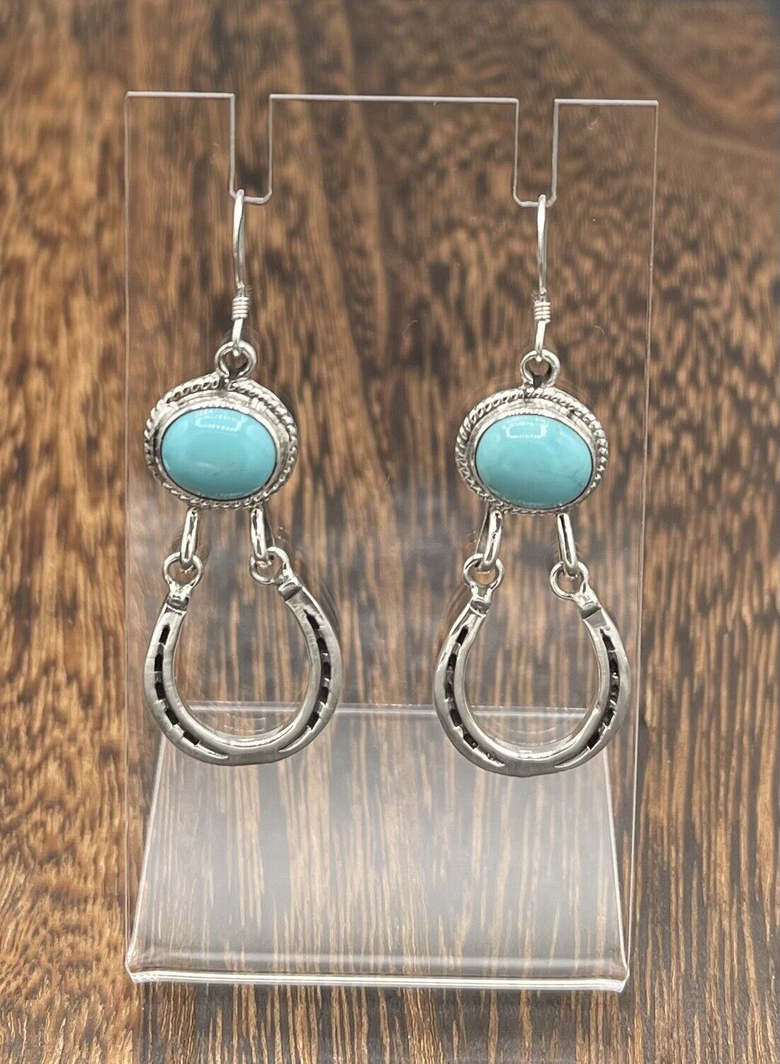 Native American Sterling Silver Navajo Handmade Kingman Turquoise Dangle Earring