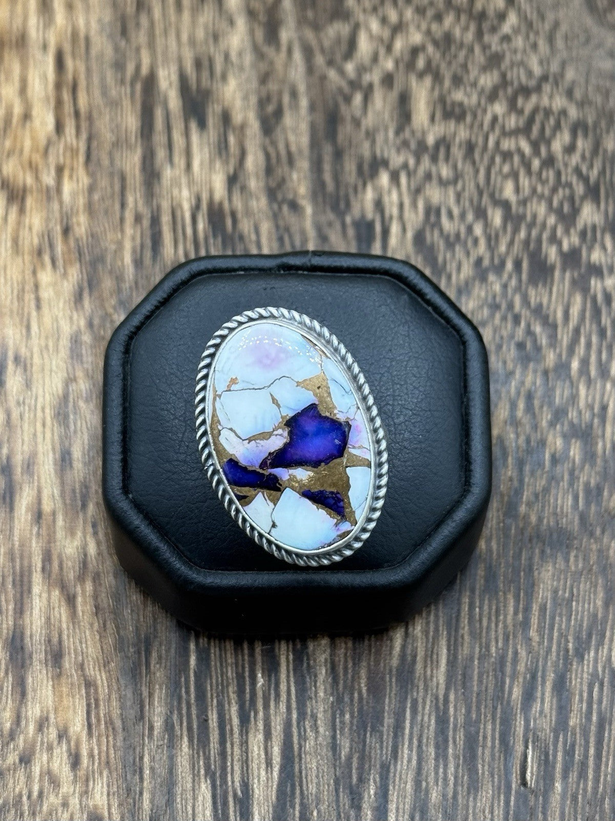 Navajo Handmade Sterling Silver Violet Rose Adjustable Ring  Size 7 To 10