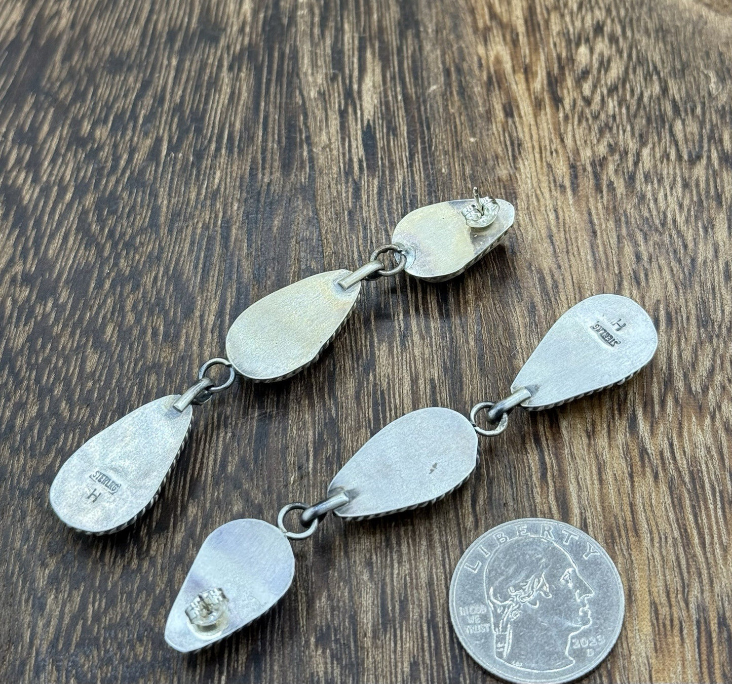 Native Navajo Handmade Sterling Silver Orange Spiny Oyster Post Dangle Earrings
