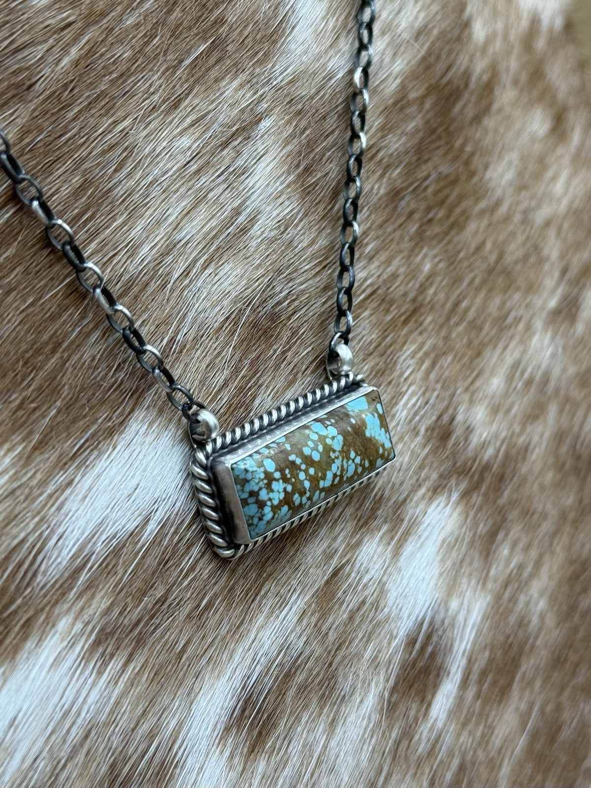 Navajo Handmade Sterling Silver #8 Turquoise Bar Necklace 18” by Judith Dixon