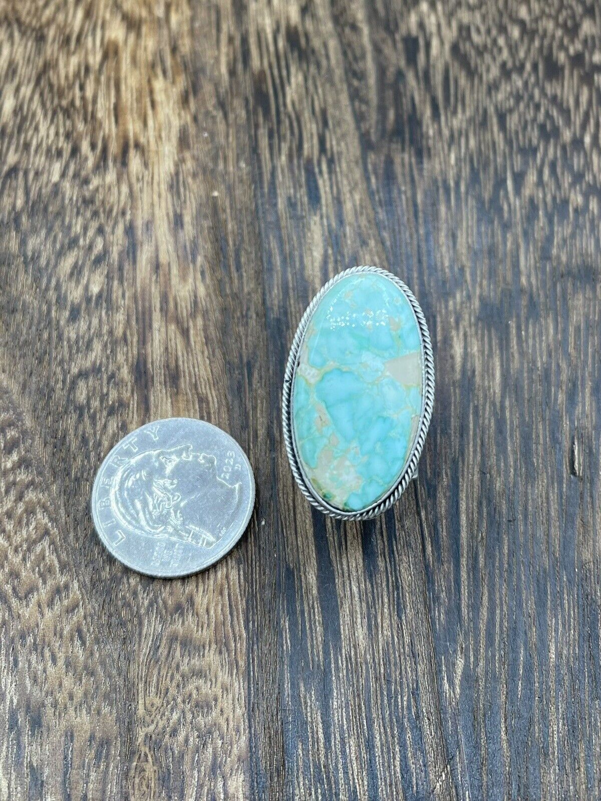 Native American Navajo Handmade Silver Kingman Turquoise Old Look Ring Size 7.5