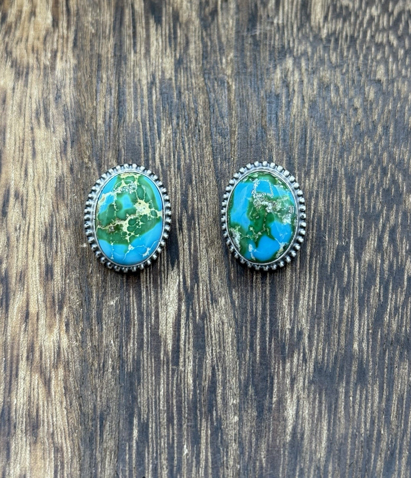Navajo Handmade Sterling Silver Sonoran Gold Turquoise Post Stud Earrings