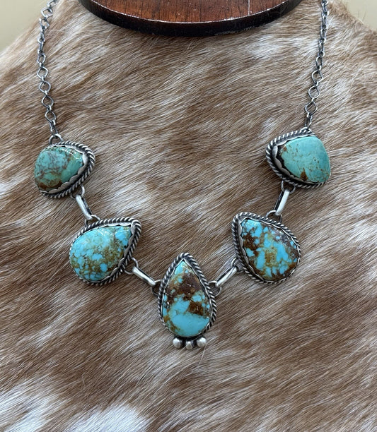 Native Navajo Handmade Sterling Silver Kingman Turquoise Choker Necklace 15”