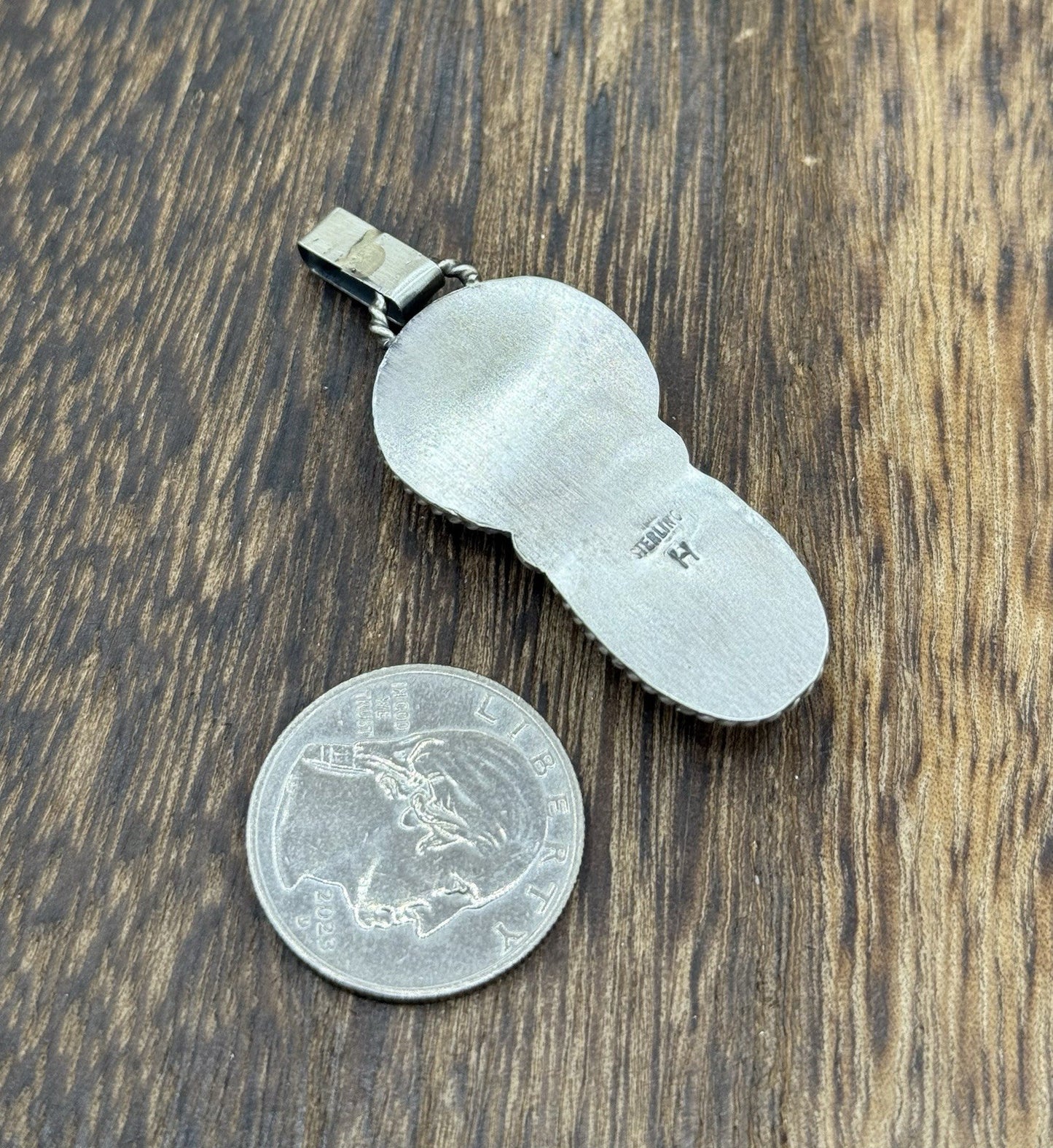 Navajo Handmade Sterling Silver Blue Glacier Turquoise Liberty Dime Coin Pendant