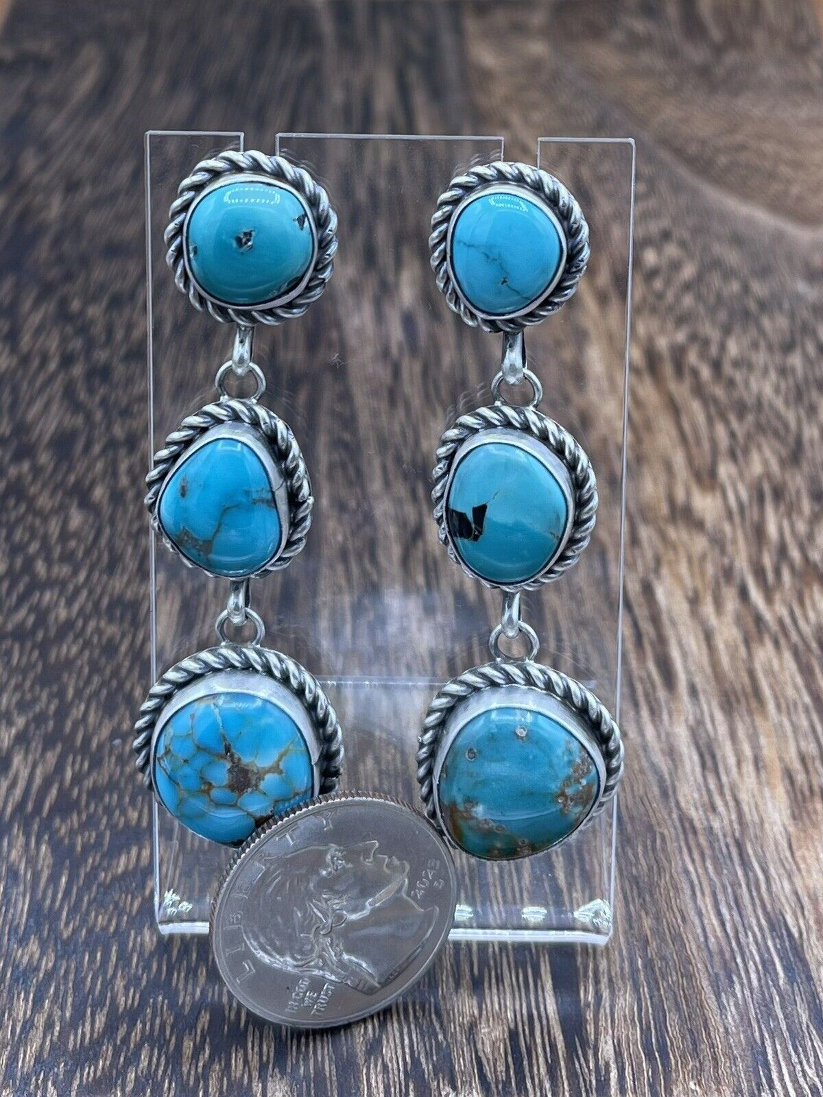 Native American Sterling Silver Navajo Handmade Turquoise Post Dangle Earrings