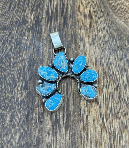 Native Navajo Handmade Sterling Silver Blue Ridge Turquoise Cluster Naja Pendant