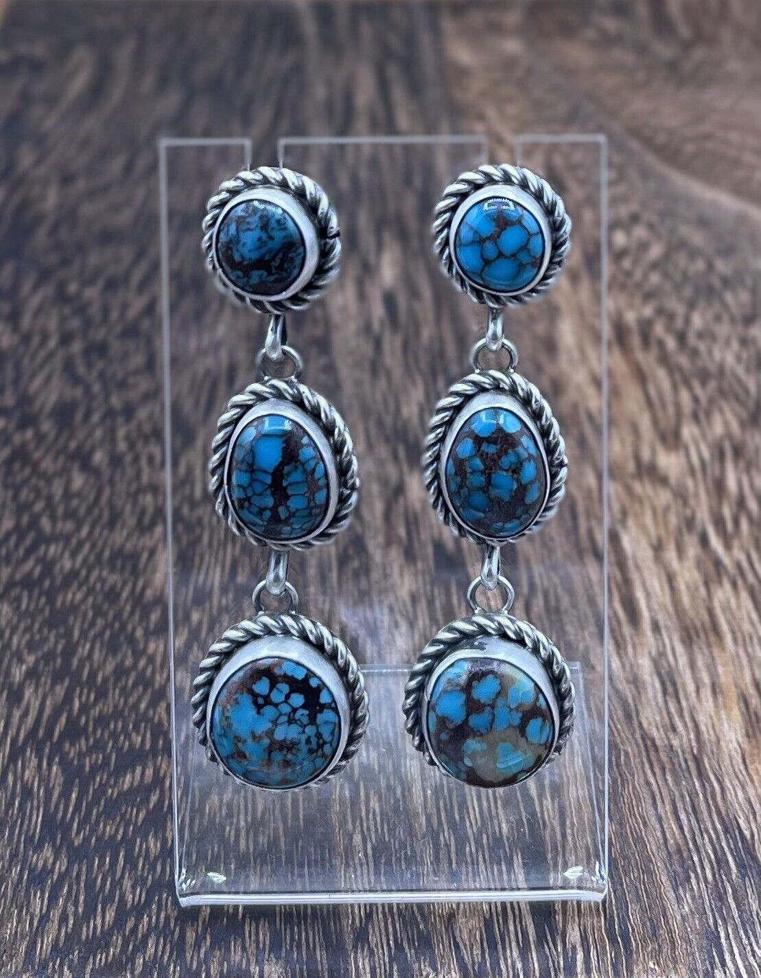 Native American Sterling Silver Navajo Handmade Turquoise Post Dangle Earrings