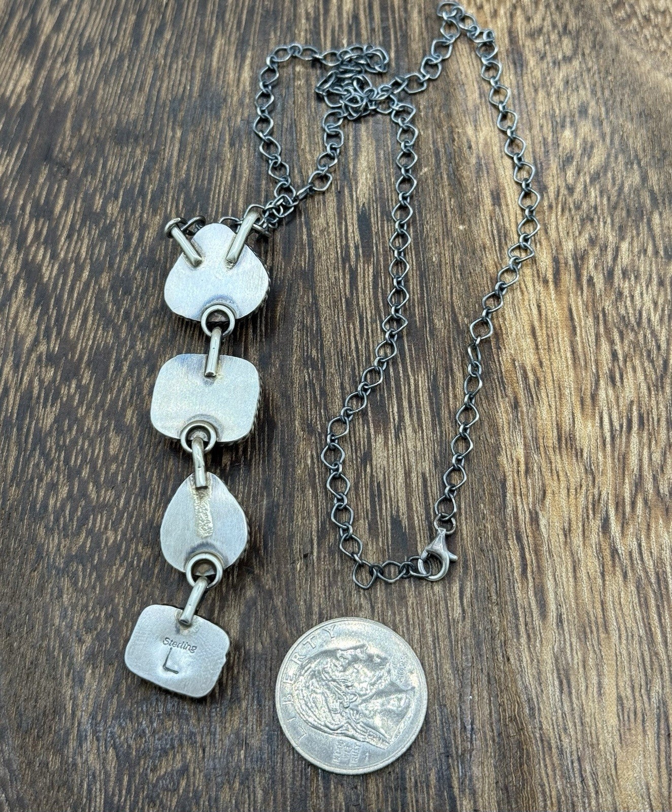 Navajo Handmade Sterling Silver Multi Color Mixed Stone Lariat Necklace 18”