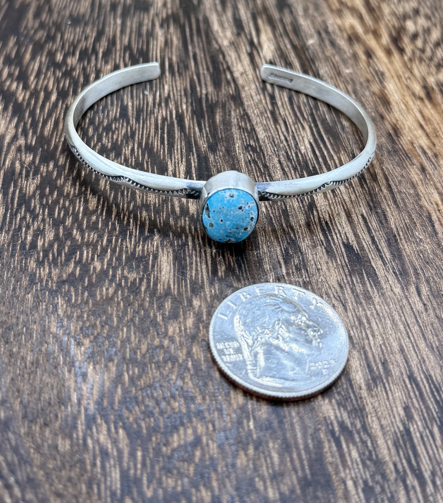 Navajo Handmade Sterling Silver Blue Ridge Turquoise Stacker Cuff Bracelet