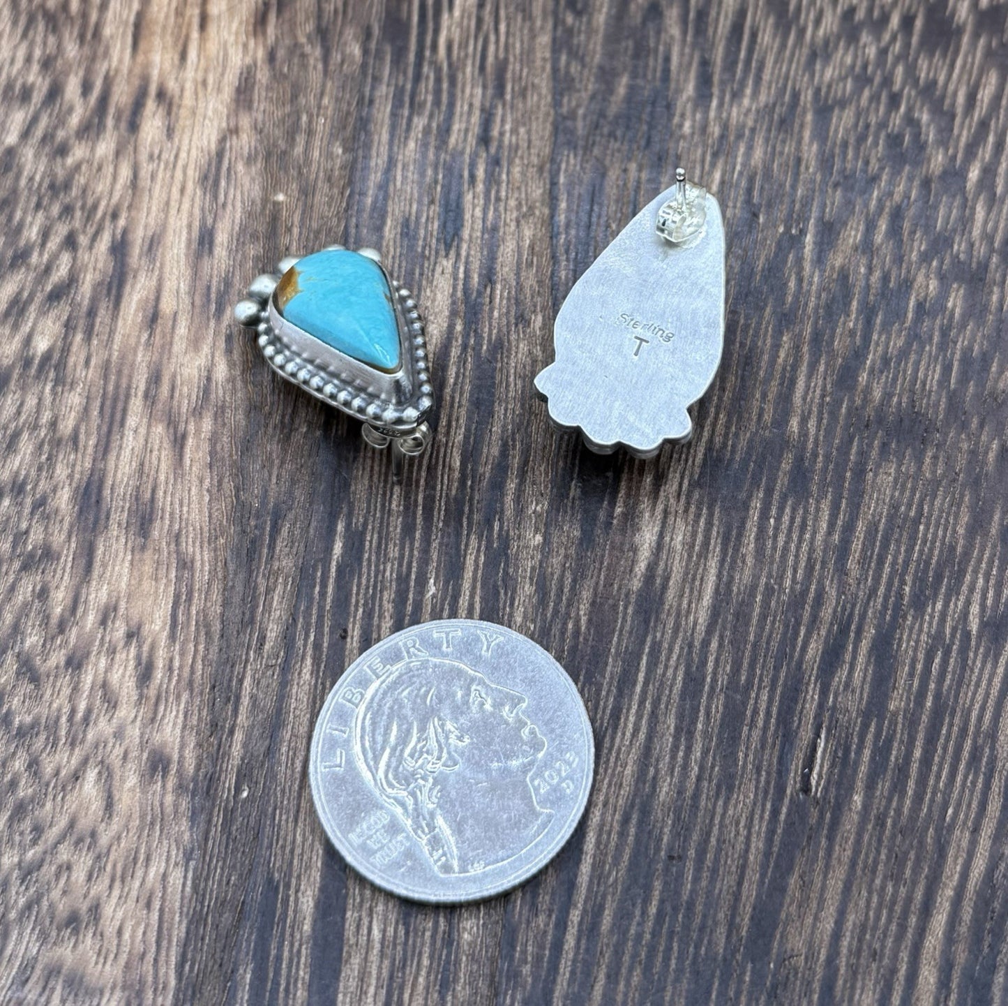 Native Navajo Handmade Sterling Silver Blue Glacier Turquoise Post Stud Earrings
