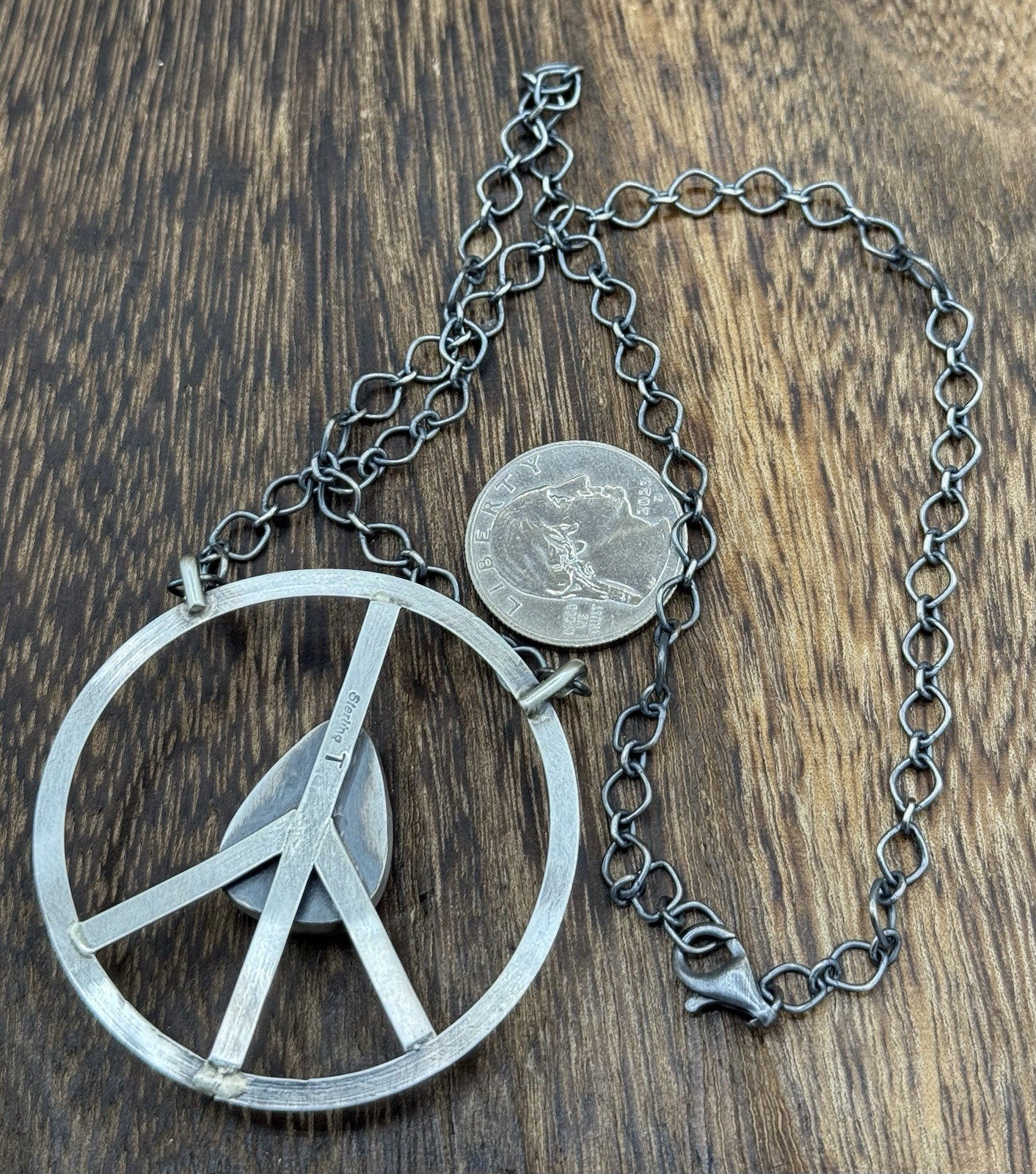 Native American Navajo handmade Sterling Silver Turquoise Peace Hippie Necklace