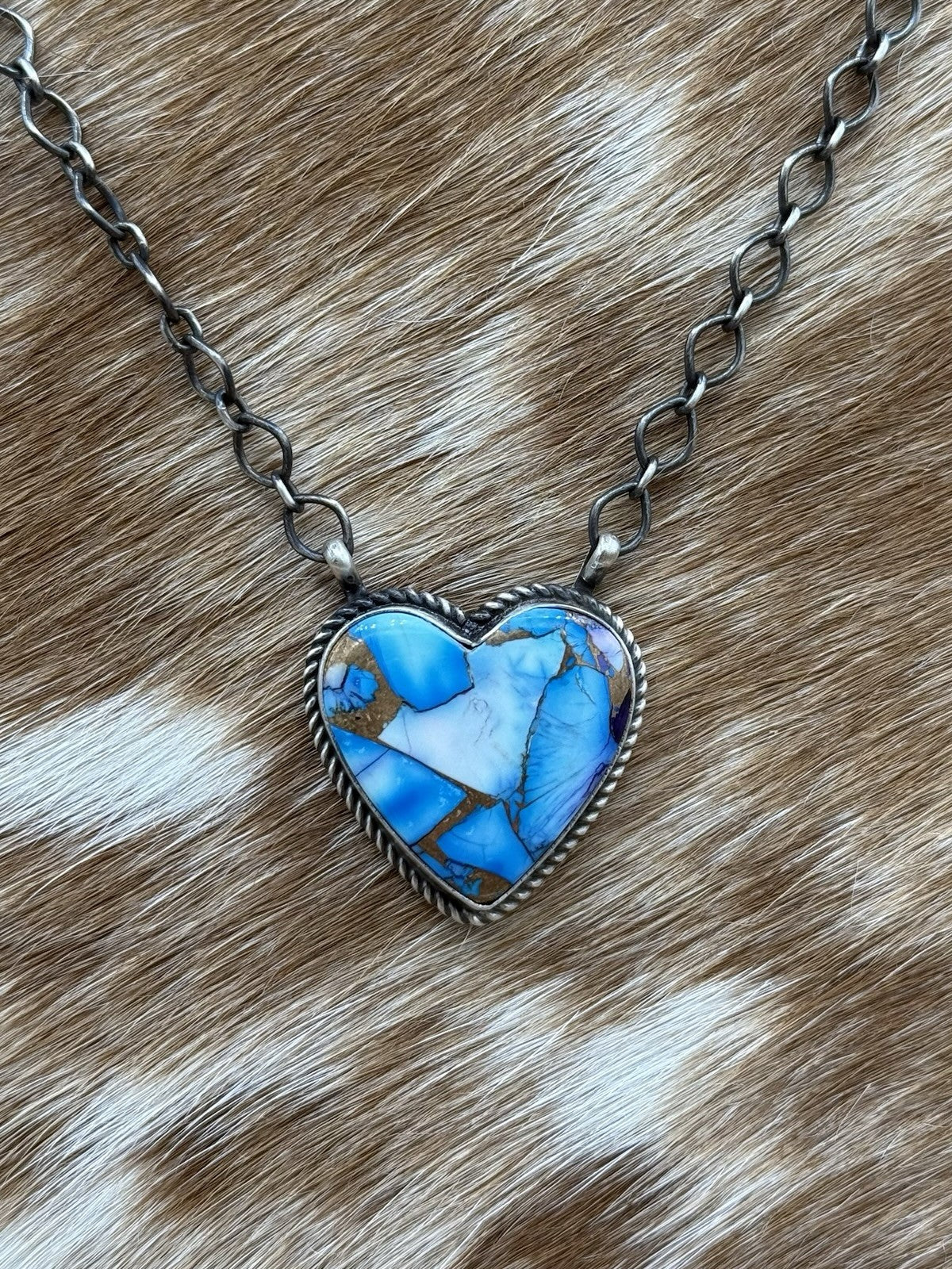 Navajo Handmade Sterling Silver Violet Rose & Blue Dahlia Bar Necklace 18”