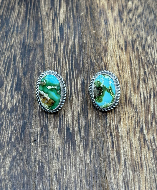 Navajo Handmade Sterling Silver Sonoran Gold Turquoise Post Stud Earrings