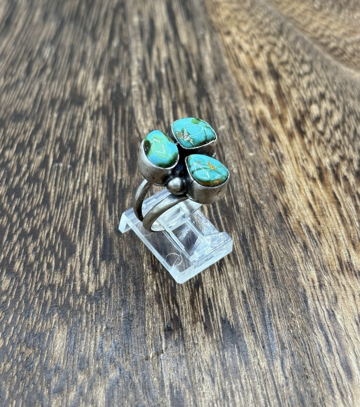 Navajo Handmade Sterling Silver Sonoran Gold Turquoise Cluster Ring Size 8