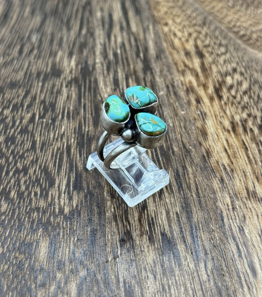 Navajo Handmade Sterling Silver Sonoran Gold Turquoise Cluster Ring Size 8