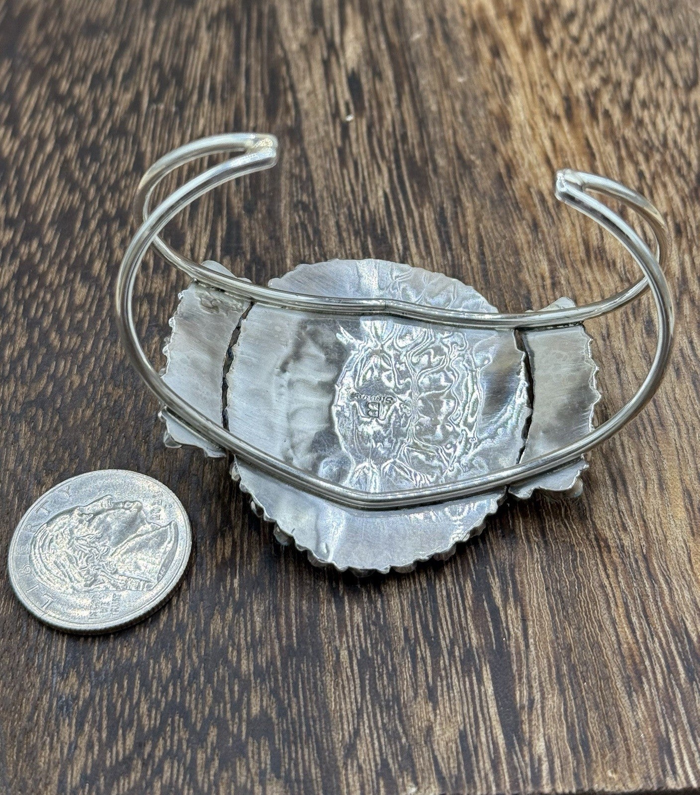 Native American Navajo Handmade Sterling Silver Turquoise Cluster Cuff Bracelet