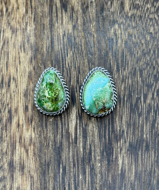 Navajo Handmade Sterling Silver Sonoran Gold Turquoise Post Stud Earrings