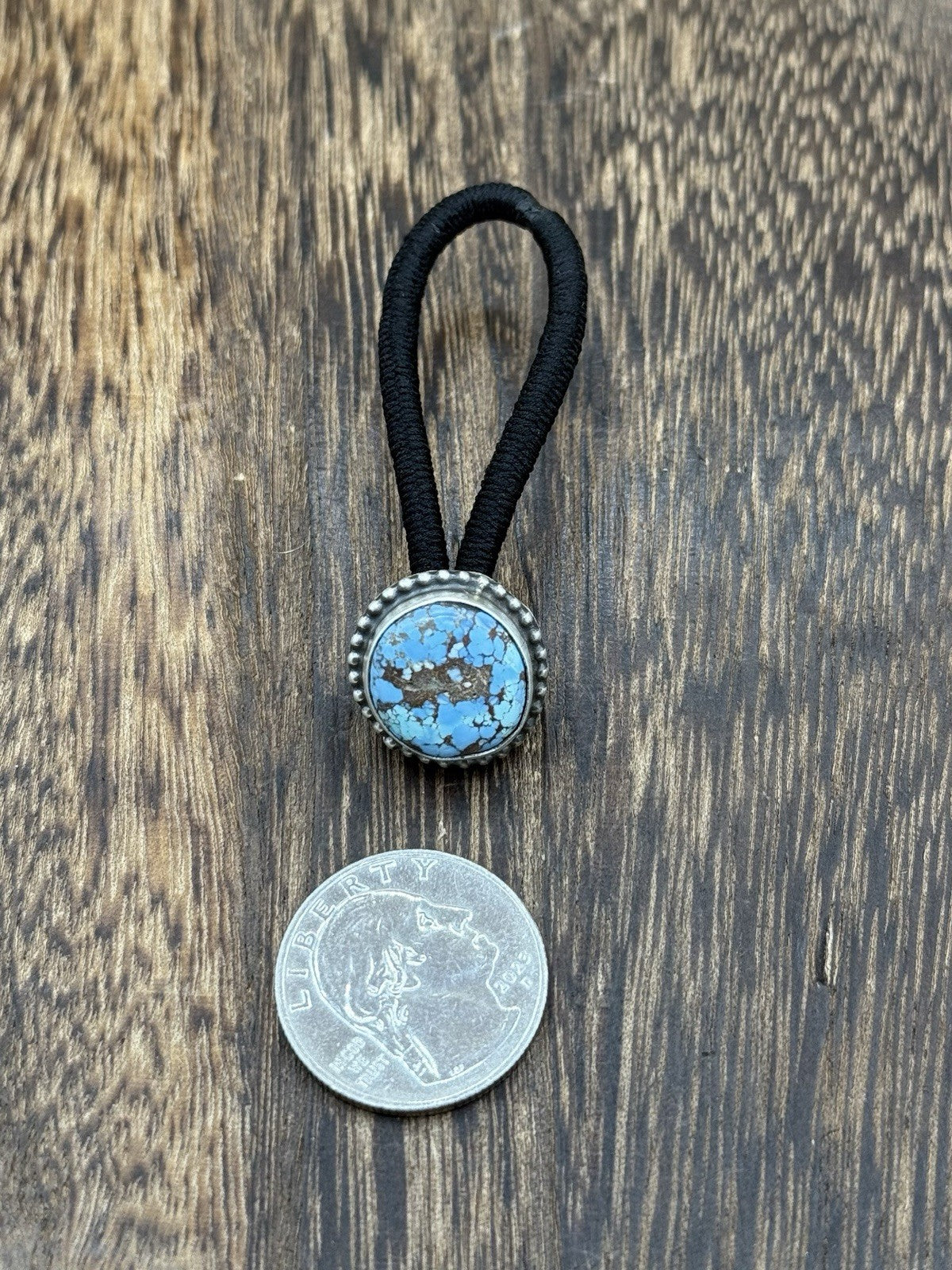 Native American Navajo Handmade Sterling Silver Golden Hills Turquoise Hair Tie