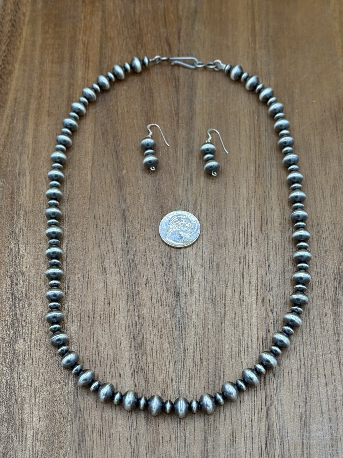 Authentic Navajo Handmade Old Look Navajo Pearl Bead Necklace And Earrings 24”