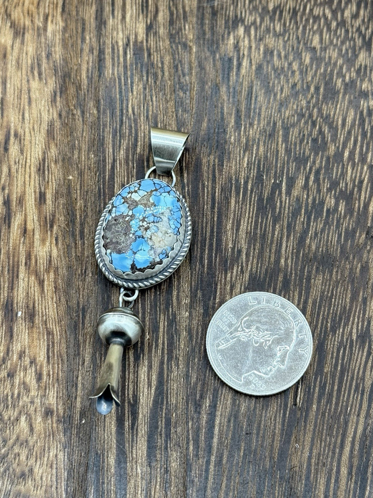 Navajo Handmade Sterling Silver Golden Hills Turquoise Dangle Blossom Pendant