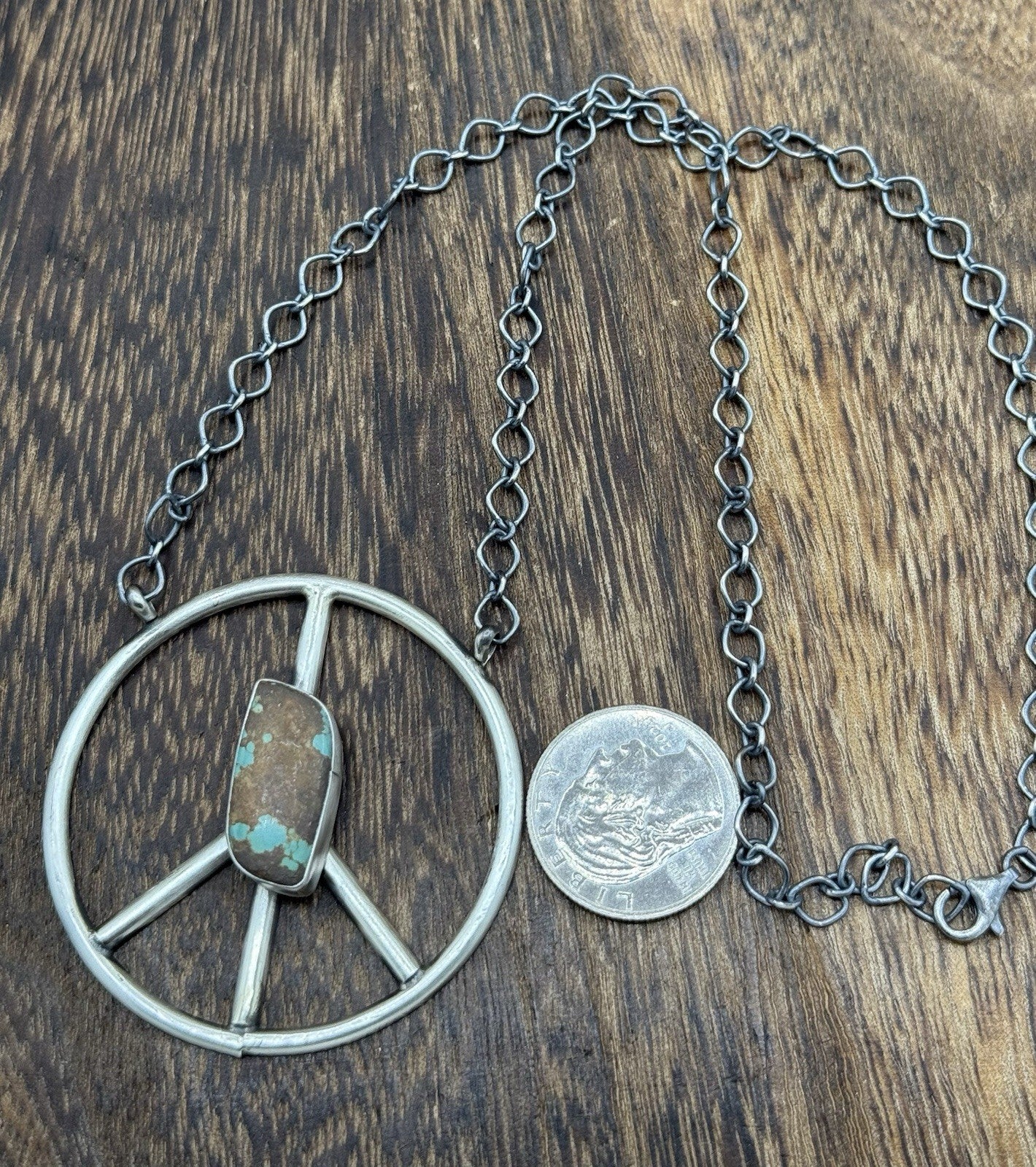 Native American Navajo handmade Sterling Silver Turquoise Peace Hippie Necklace