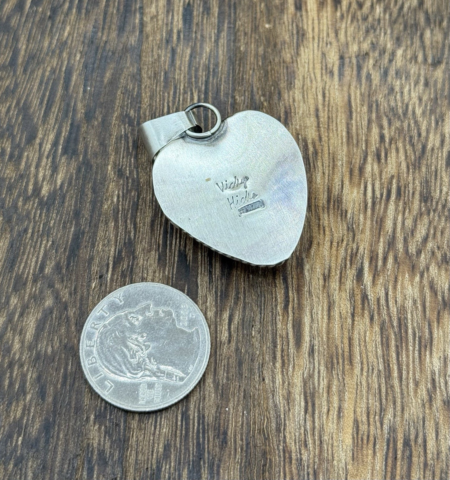 Navajo Handmade Sterling Silver Orange Spiny Oyster Shell Heart Shaped Pendant