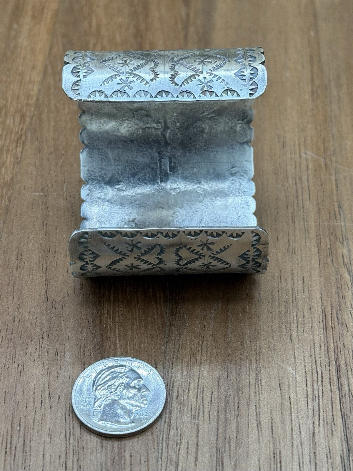 Navajo Handmade Sterling Silver Golden Hills Turquoise Stamped Cuff Bracelet