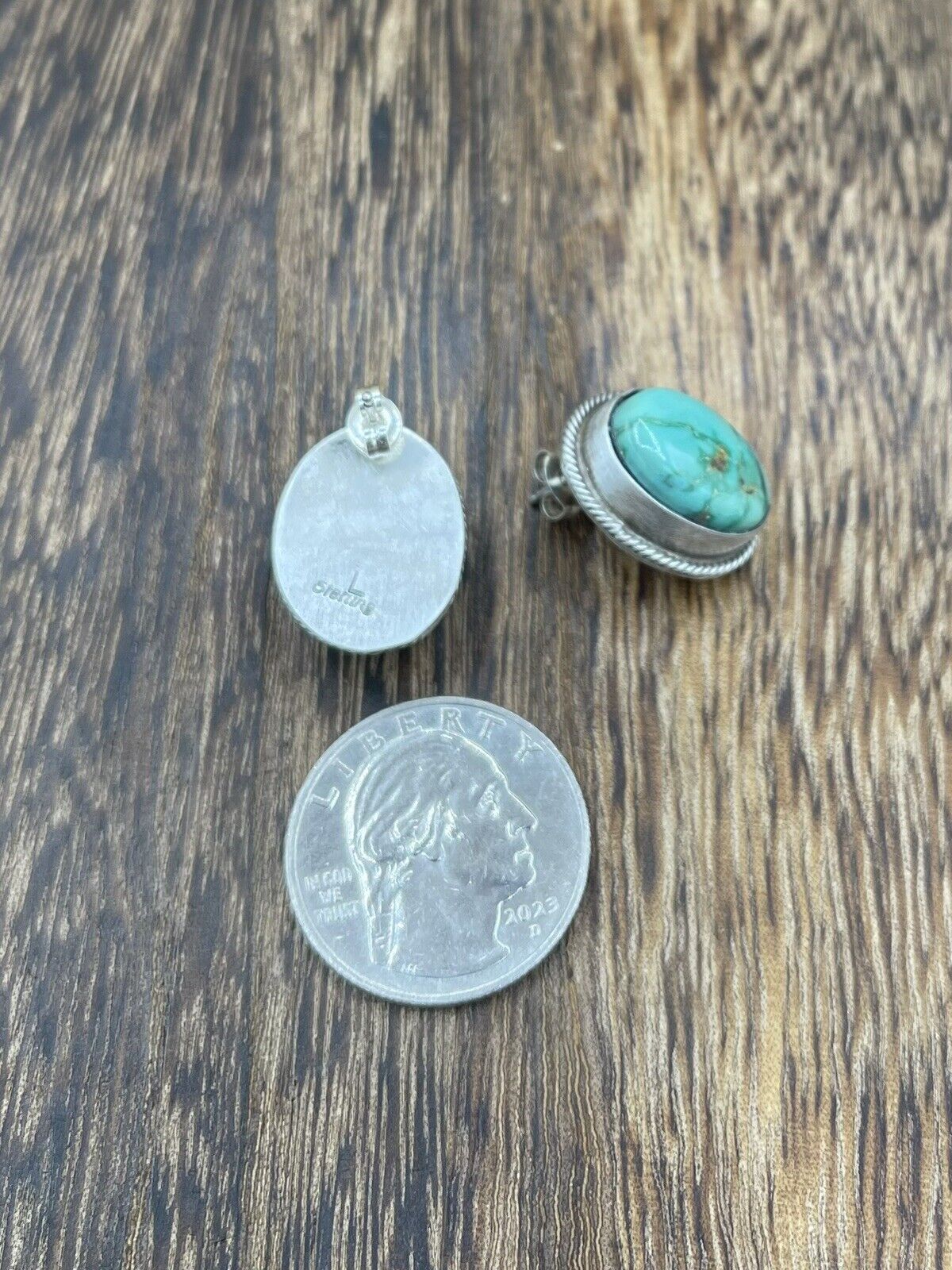 Native American Navajo Handmade Silver Sonoran Turquoise Post Stud Earrings