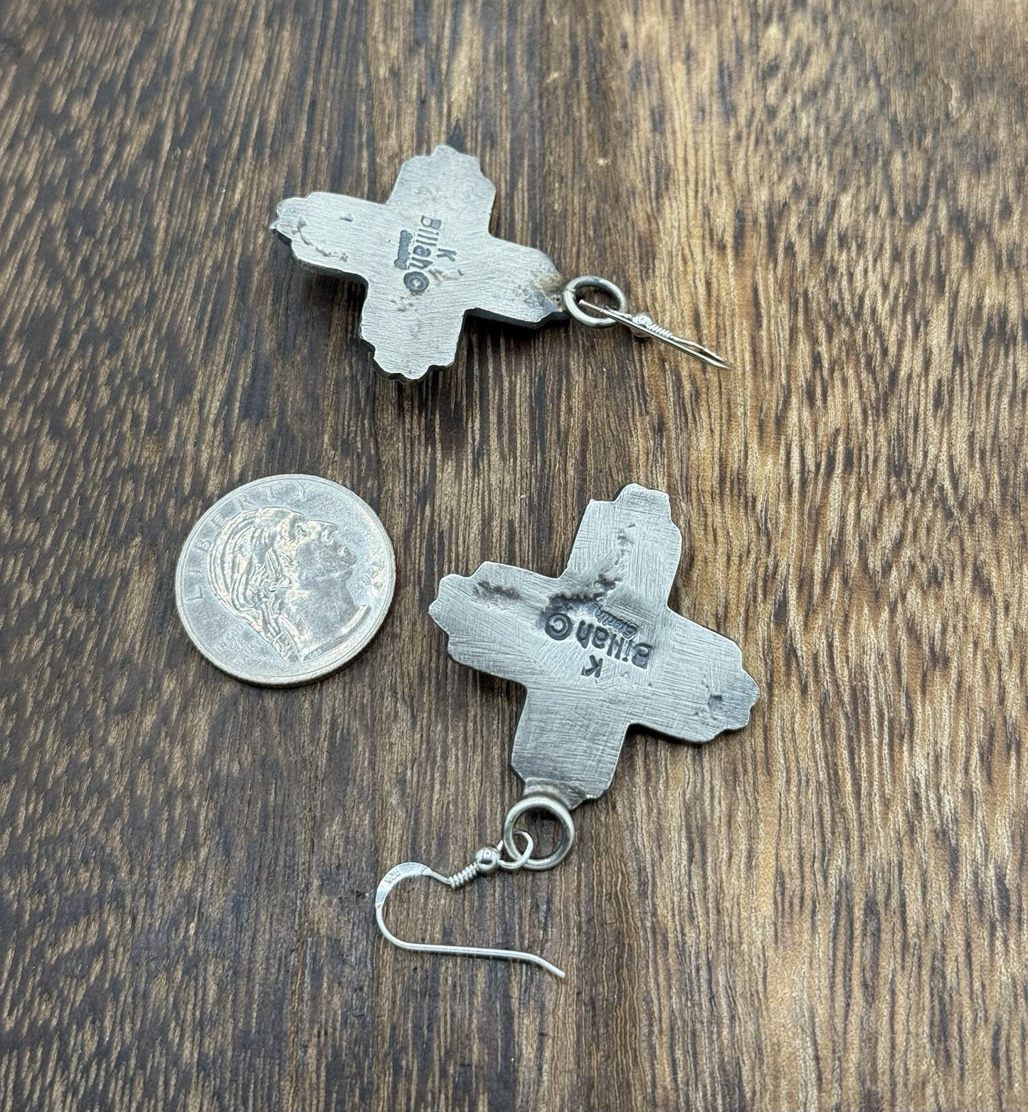 Navajo Handmade Sterling Silver Zia Kingman Turquoise Earrings Kevin Billah