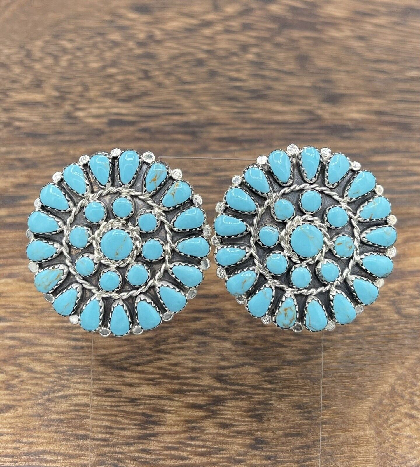 Native American sterling silver Navajo Handmade Turquoise Cluster Post earrings