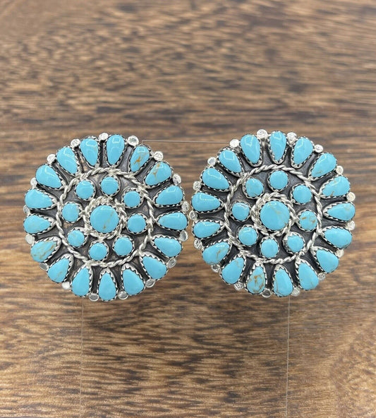 Native American sterling silver Navajo Handmade Turquoise Cluster Post earrings