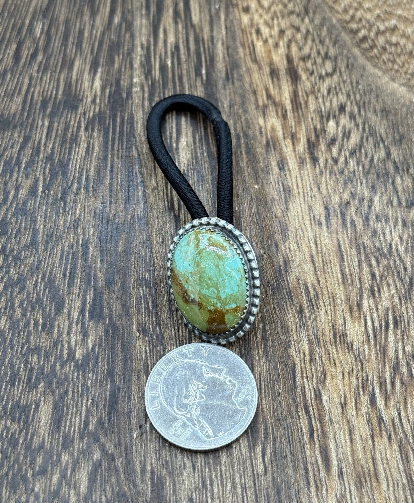 Native American Navajo Handmade Sterling Silver Blue Glacier Turquoise Hair Tie