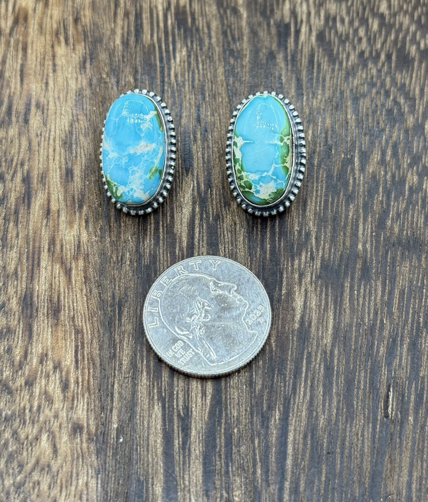 Navajo Handmade Sterling Silver Sonoran Gold Turquoise Post Stud Earrings