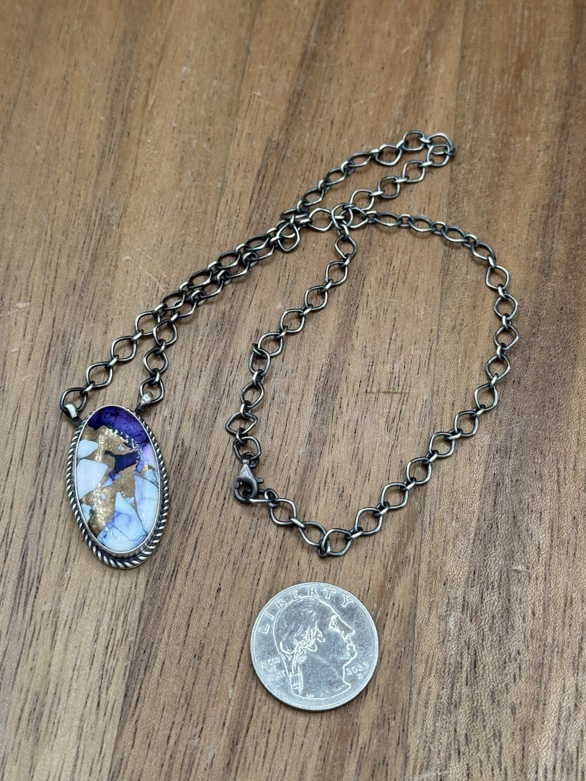 Navajo Handmade Sterling Silver Violet Rose Bar Necklace 18” By Tricia Smith