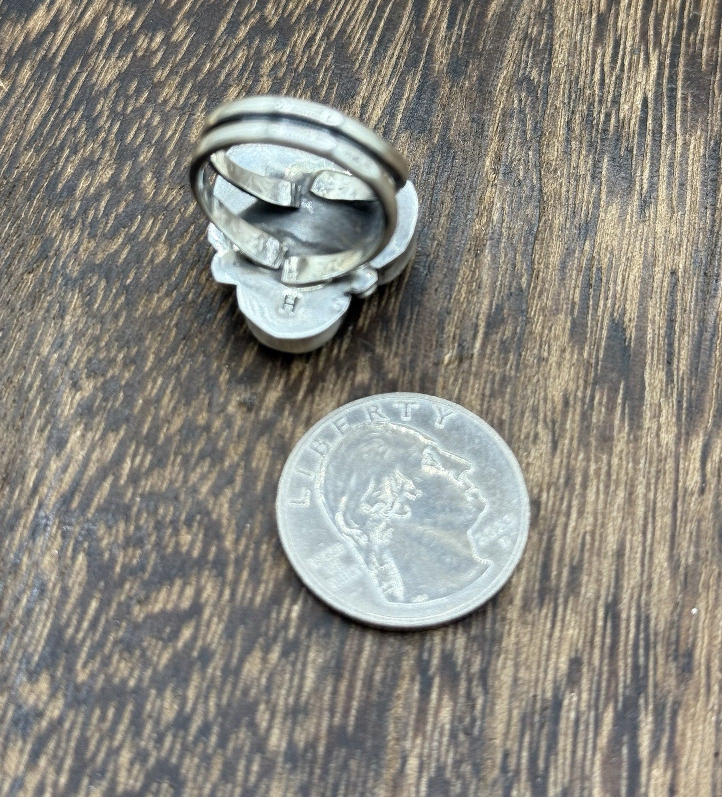 Navajo Handmade Sterling Silver Sonoran Gold Turquoise Cluster Ring Size 8