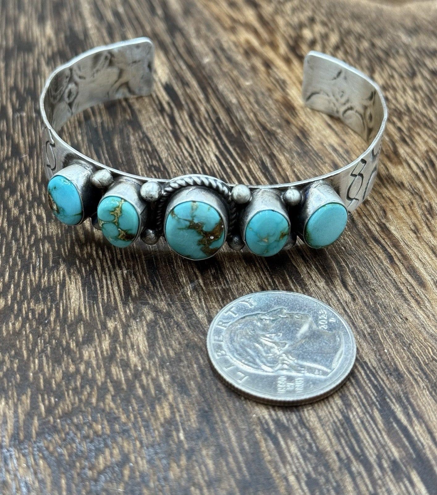 Native Navajo Handmade Sterling Silver Sonoran Gold Turquoise Cuff Bracelet